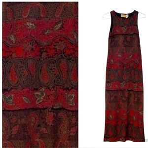 Vintage Authentics Paisley Dress Red and Brown Maxi Sz S